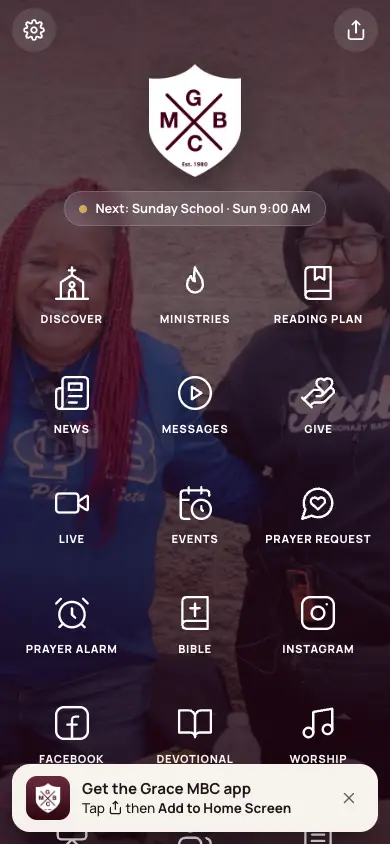 Grace Missionary Baptist Church app on a phone